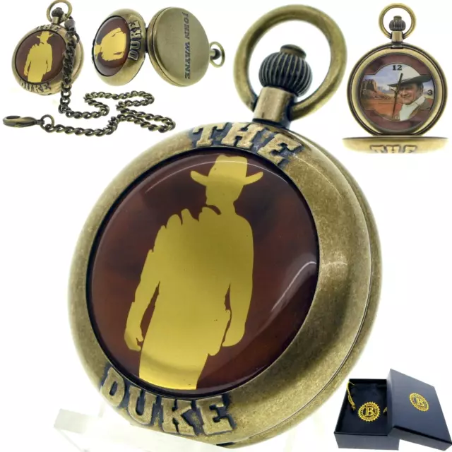 Pocket Watch JOHN WAYNE The Duke Memorial Men Gift Set Brass Chain Pouch Box C71