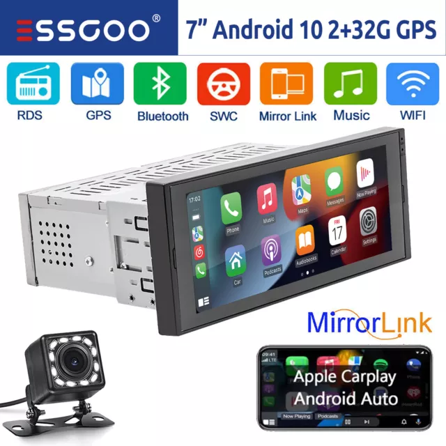 Autoradio 1 DIN Con 7'' Schermo Carplay Android 10 WIFI GPS RDS Bluetooth Camera