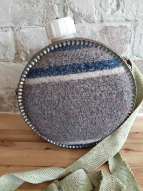 Vintage Wool And Metal Canteen In Fair Condition