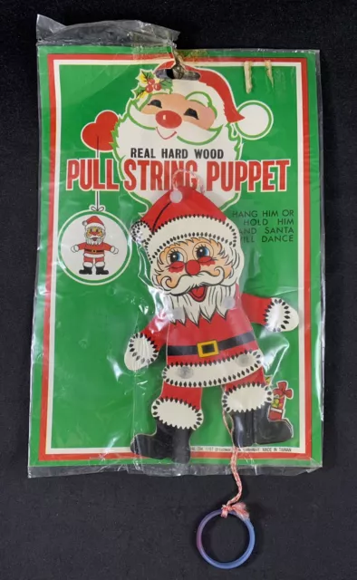 Vintage Santa Christmas Wood Pull String Puppet Jumping Ornament