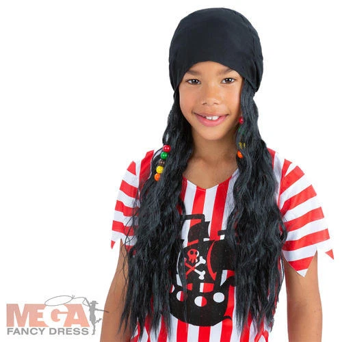 Parrucca attaccata Pirate Bandana bambini libro giorno abito fantasia ragazze accessorio costume