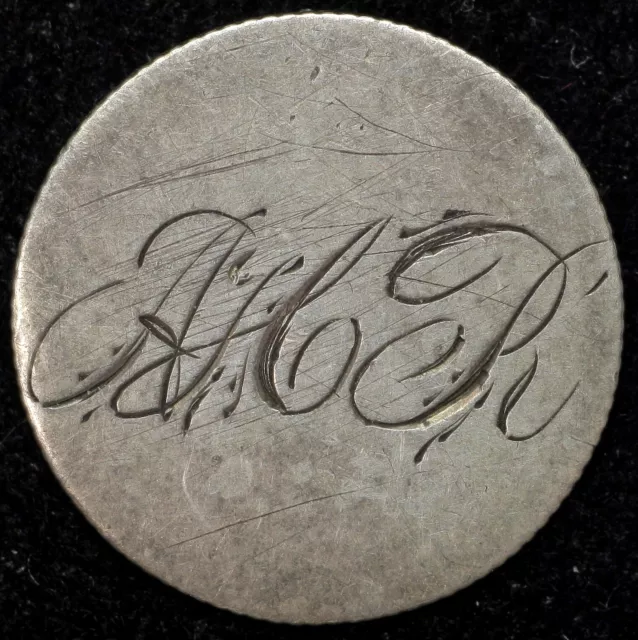 1854 Love Token Fancy Engraved "AHR" Seated Liberty Silver Half Dime US Coin