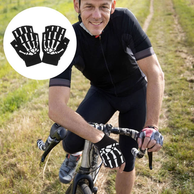 2 Pairs Skeleton Gloves Halloween Outdoor Half Winter Riding Printed Cycling