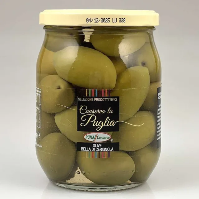 Olive Bella di Cerignola 530/310 g grüne Oliven in Salzlake - Puma Conserve