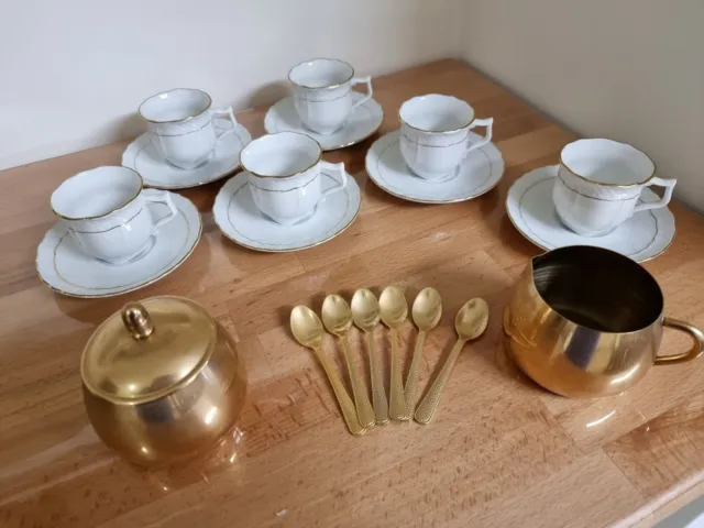 Schirnding Bavaria Porcelain Coffee set NEW 6 cups, saucers, spoons,sugar bowl 2