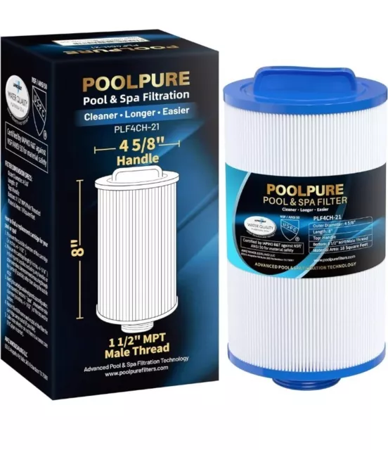 POOLPURE 4CH-21 Spa Filter Replaces Pleatco PDM25P4, PTL18P4, Filbur FC-0121,...