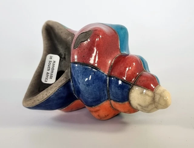 Rare Handmade in South African Raku Studio Pottery Sea Shell Colourful Figurine