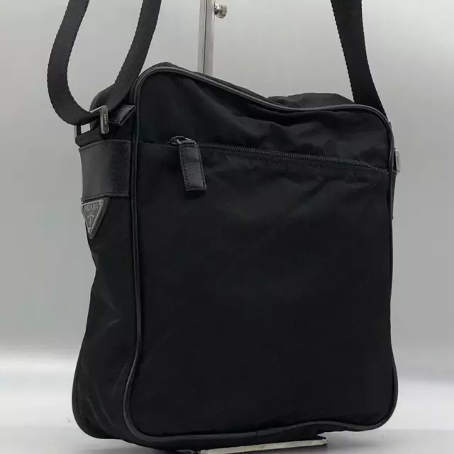 Beautiful item Prada shoulder bag triangle logo saffiano leather nylon black