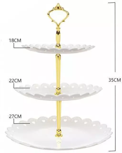 3 Tier Cake Stand, Dessert Table Display Set Cupcake Tower, White Embossed Desse 3