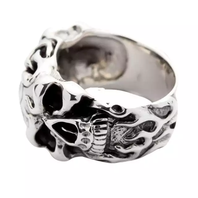 Sterling Silver Roller Skull Biker Ring