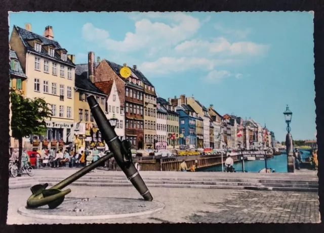 COPENHAGEN DENMARK POSTCARD Mid 1900s Rare Nyhavn Canal Car Bicycle ...