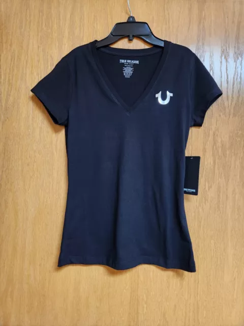 True Religion Black Short Sleeve Silver Foil Icon Tee. NWT. Small. Cute.