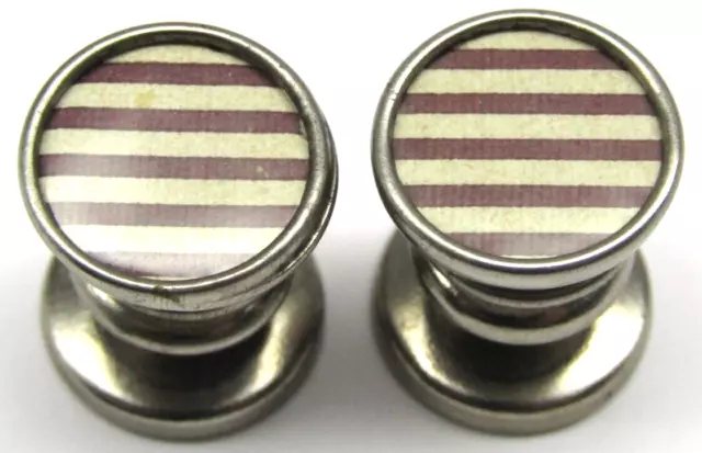 Snap Cufflinks Brown & White Stripes Art Deco Silver Men Formal Wear 3