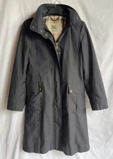 BURBERRY Womens NAVY Blue zip Close Rain Jacket Removable Hood Size 10 S/S 2008