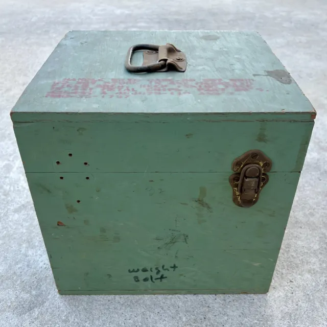 Vintage Green Wooden Military Box 10"x10"x10" Metal Hardware Storage Box Army