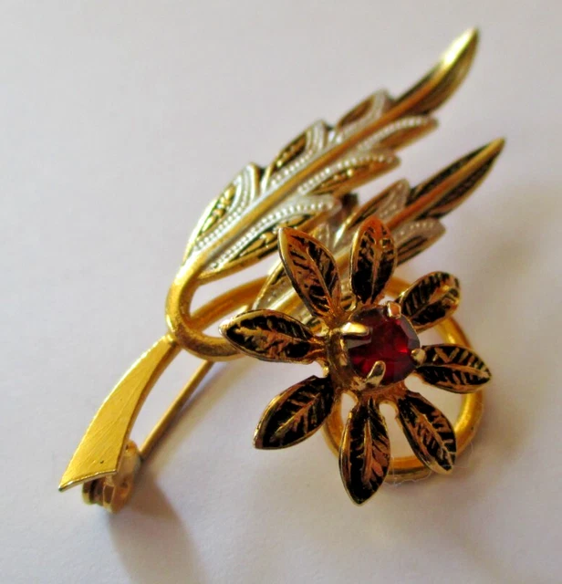 Broche Vintage Feuille En Or De Tolède Avec Perle Nacrée - Bijou Ancien