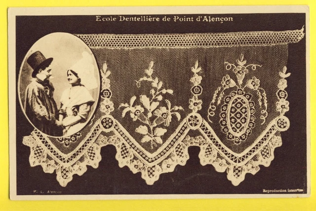 cpa FRANCE NORMANDIE Guipure École DENTELLE LACE  SPITZE Point d'ALENÇON Costume