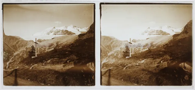 FRANCE Montagne Tête de la Maye Photo c1920 Plaque de verre K3n28 Stereo Vintage