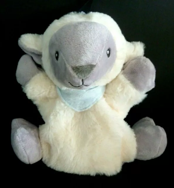 E1. Doudou Plat Marionnette Tex Baby Mouton Blanc Gris Foulard Bleu 100% Neuf