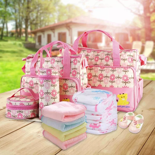 5pcs Mommy Baby Changing Diaper Nappy Bag Handbag Bottle Mat Multifunctional Set