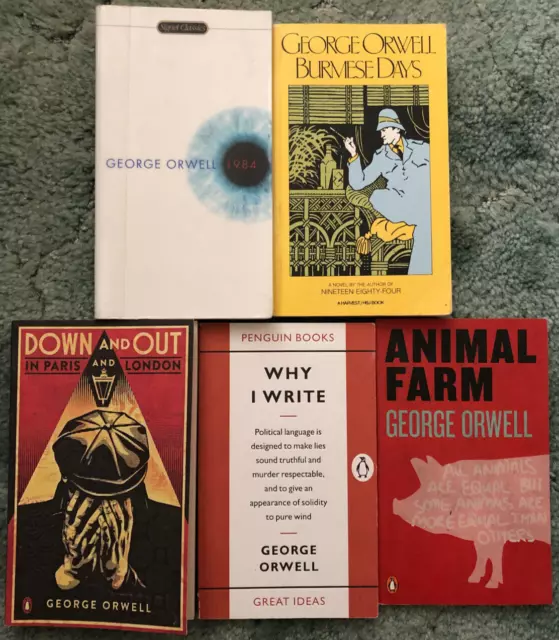 George Orwell books, lot of 5, 1984, Animal Farm, Why I Write, Burmese Days