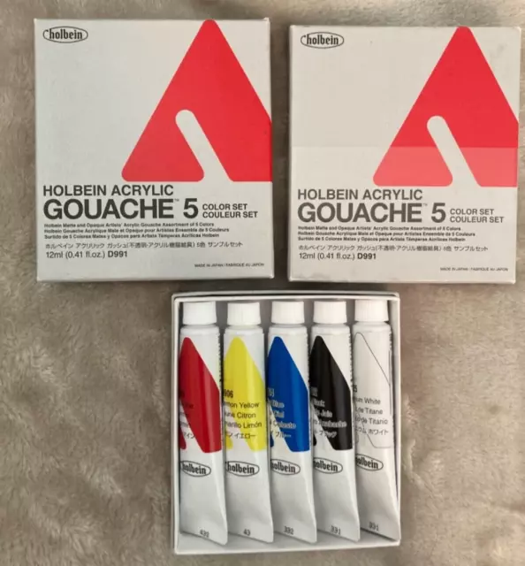 3 Holbein Acrylic Gouache Basic Introductory 5 Color Set