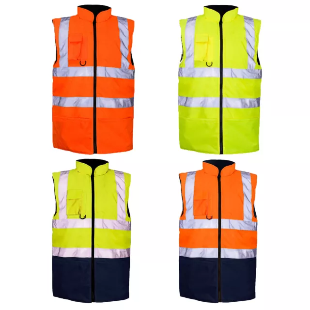 Hi Vis Viz Body Warmer Visibility Fleece Reversible Waterproof Gilet Waistcoat