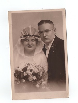 HOCHZEITSFOTO KARTE JENA 1926 mann & frau brautpaar mit schleier