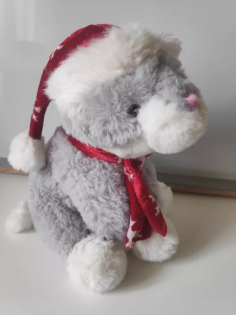 Doudou peluche chat gris blanc bonnet et écharpe de noël Françoise Saget