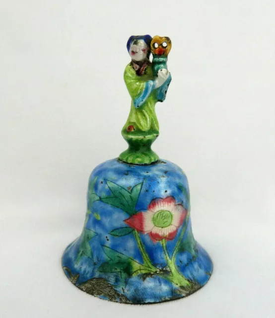 Antique Qing Dynasty Chinese Enamel Bell ~ Immortal Figure Handle