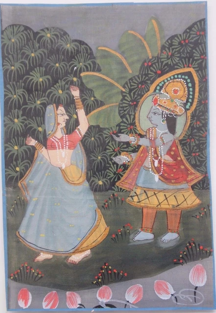 Peinture ancienne Moghole gouache sur soie. Scene d'amour (D'occasion