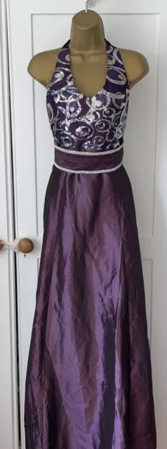 High Neck Halter neck rhinestones sequins Purple Ball Gown Size 8 Rrp£260 BNWT