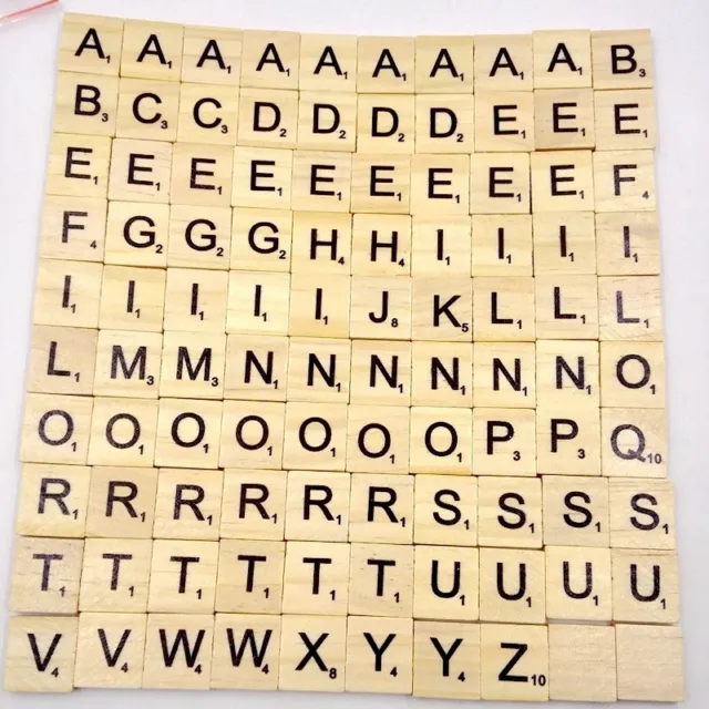 100X Wooden Alphabet Scrabble Tiles Set Crafts Coasters Crossword Game Letters