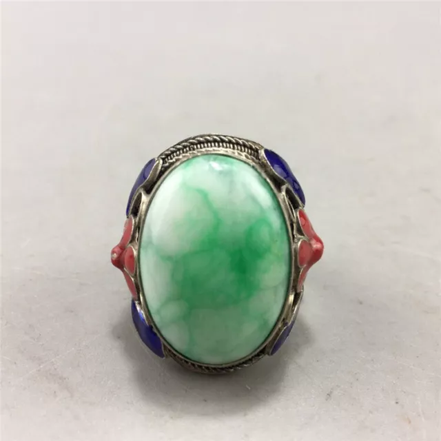 Ring Cloisonne Ring Inlaid with Crafts Jade Living Ring for Men and Women