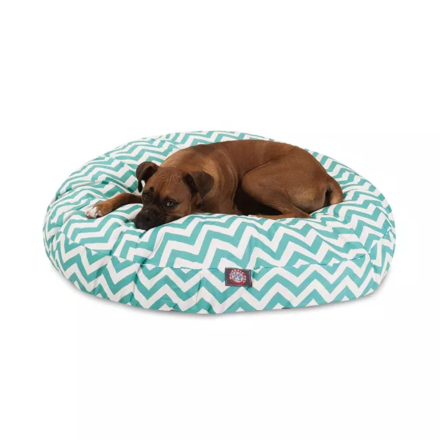 Teal Chevron Large Round Indoor Outdoor Pet Dog Bed With Removable Washable C...