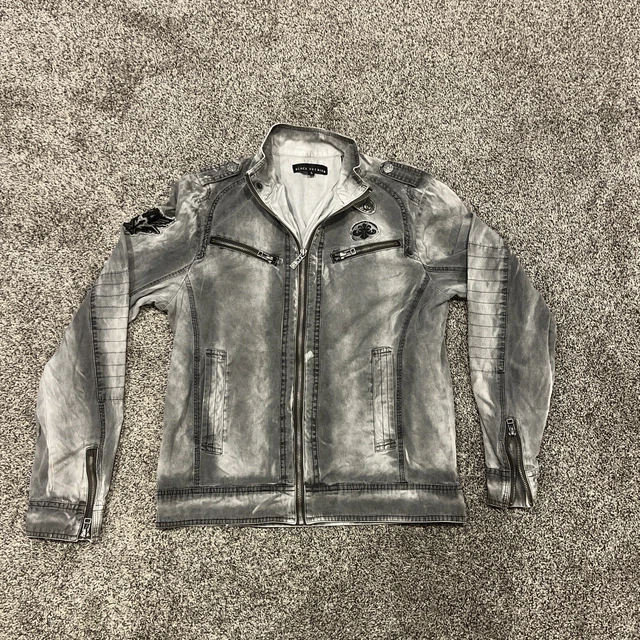 Mens AFFLICTION Full Zip Jacket Sm Biker Premium Skull Cross  BUCKLE