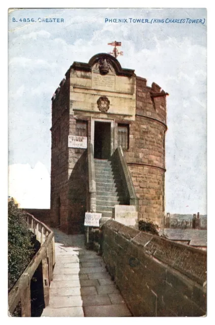 Antique colour printed postcard Chester Phoenix Tower King Charles Tower