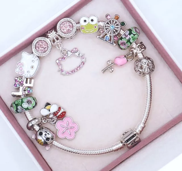 HELLO KITTY Sanrio Character Enamel Charm Bead For Your Pandora Bracelet -  1pc