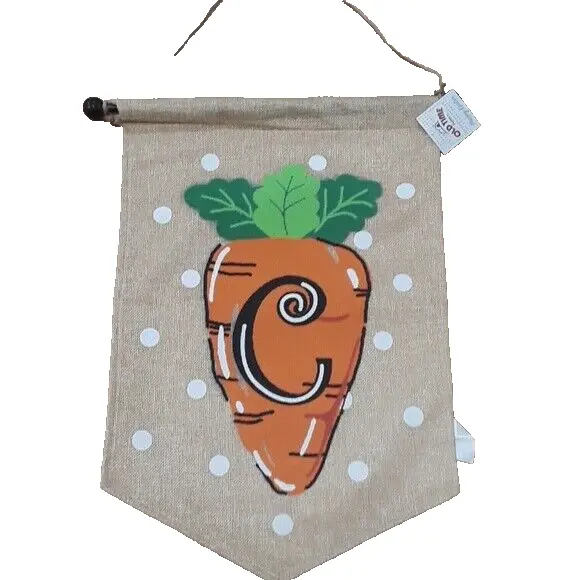 Spring Easter "C" Monogram Carrot Burlap House Flag with Pole NEW
