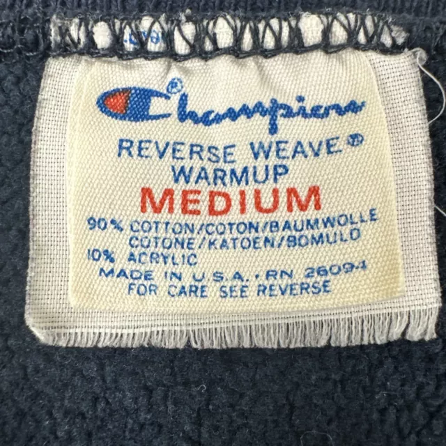 Vintage 80s Champion USA Reverse Weave Warm Up Navy Sweatshirt Mens Medium