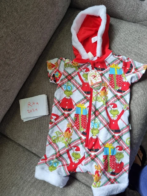 BNWT Peter Alexander Baby Grinch One Piece Hoodie Pjs  SIZE 2 ( 18 To 24 Months