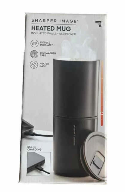 NIB Sharper Image USB Powered Heated Mug, Double Insulated, Heated Base SEALED