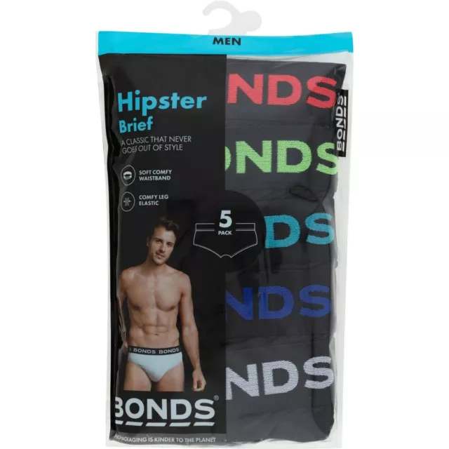 BONDS MENS 5 Pack Hipster Underwear Men's Briefs Black Red Blue