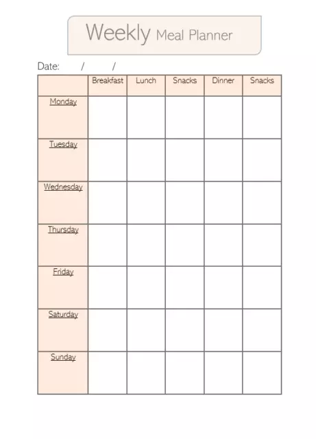 Weekly Meal PDF Planner - A4 Printable Digital Download