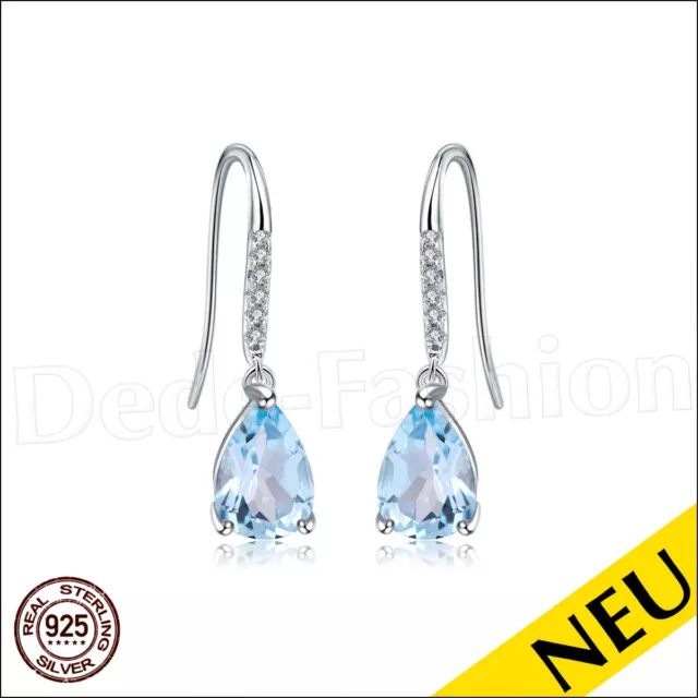 NEU 925 Sterling Silber Echter SKY Blau TOPAS Ohrhänger Solitär BLAUTOPAS Luxus