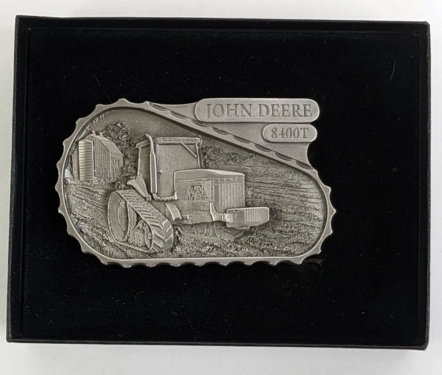 John Deere 8400T Agricultural Crawler Tractor Pewter Belt Buckle 1999 Limited Ed