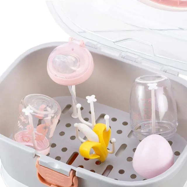 (1) Caja de almacenamiento de biberón con cubierta antipolvo estante de secado para recién nacido con
