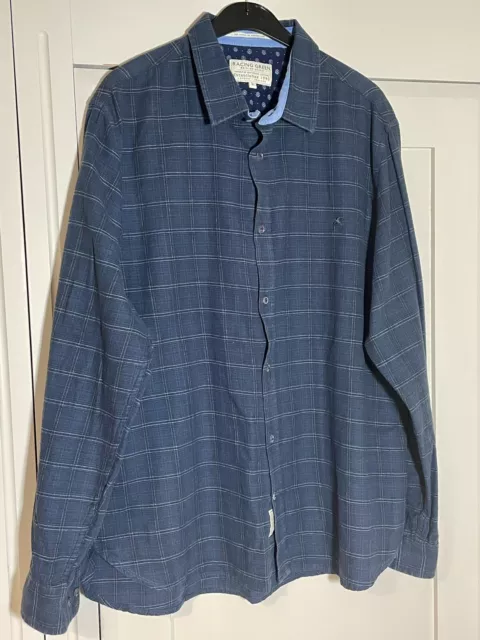 Mens Shirt Racing Green Size XL Shirt Blue White Check Long Sleeve Button Up