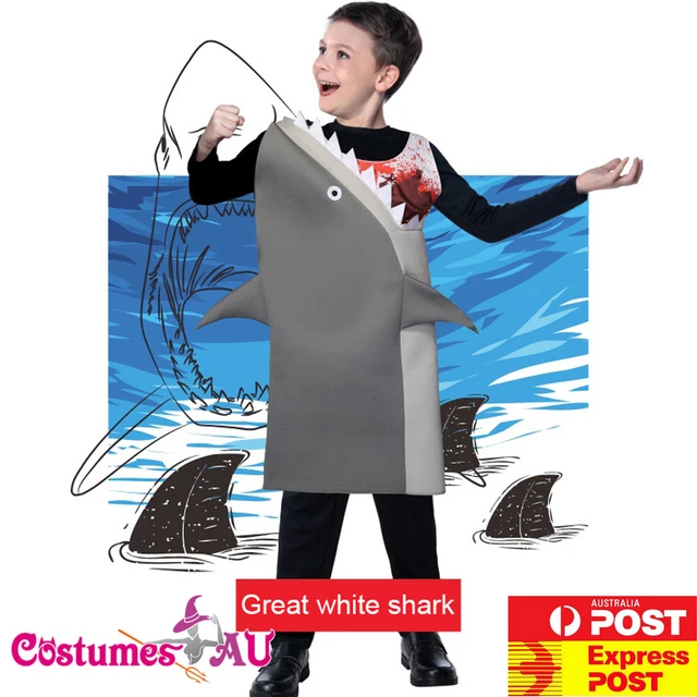 KIDS GREAT WHITE Shark Costume Boys Child The Meg Jaws Halloween Sea ...
