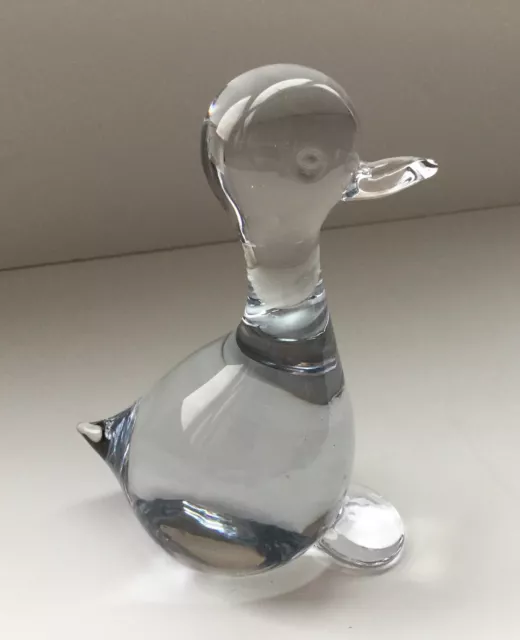 Signed Clear Crystal Art Glass Duck / Bird Figurine Approx. 5-1/2” Tall
